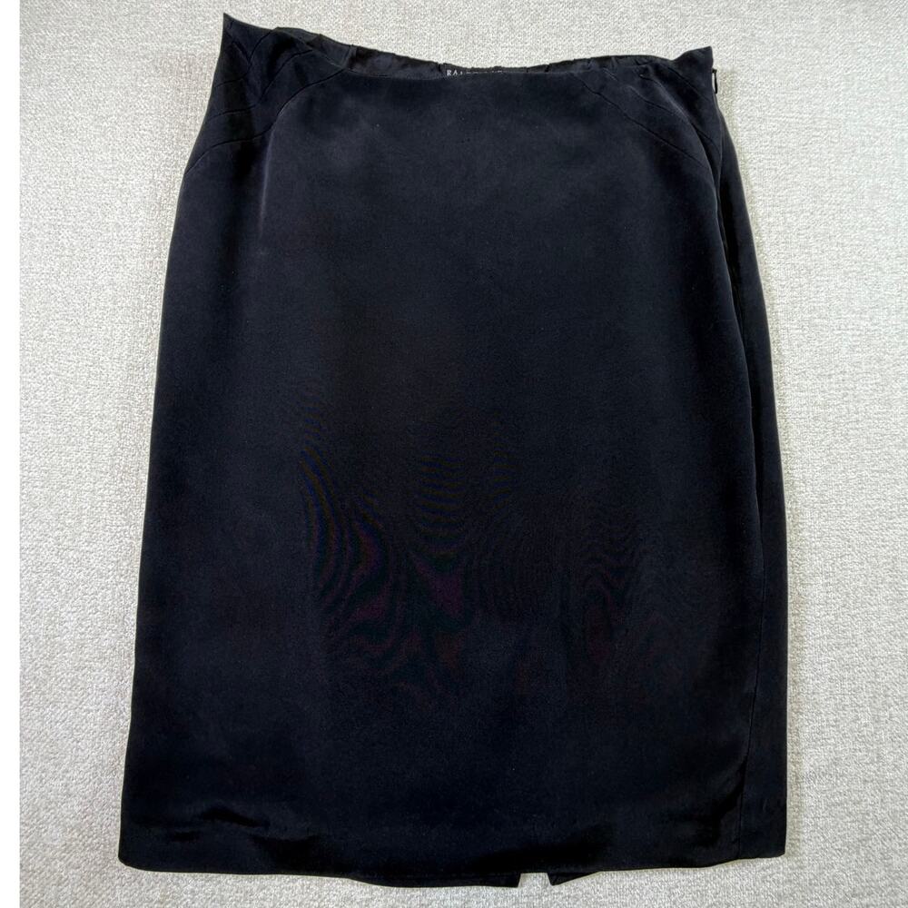 Ralph Lauren Black Label Women's 12 Black 100% Silk Pencil Skirt Side Zip Luxury